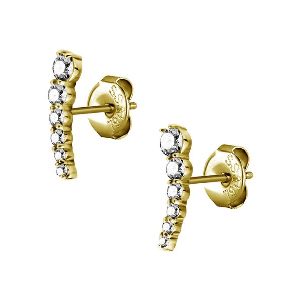 Image of 24k gold plated jewelled crescent climber earstuds